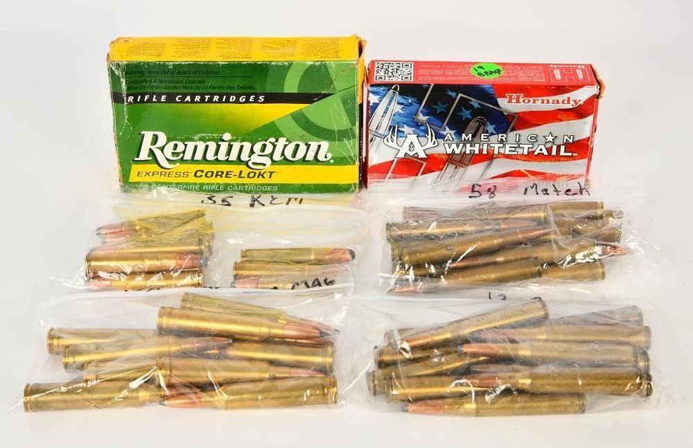 Lot 631: 64 Rounds Of Mixed Ammo & Empty Brass Casings