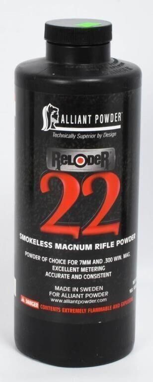 Lot 665: 1 Lb of Alliant Reloder 22 Magnum Rifle Gun Powder
