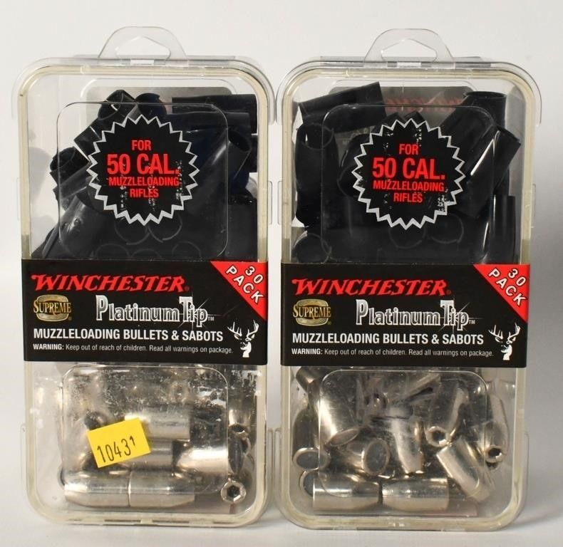 Lot 677: 60 count Of Winchester Platinum .50 Cal Bullet Tip