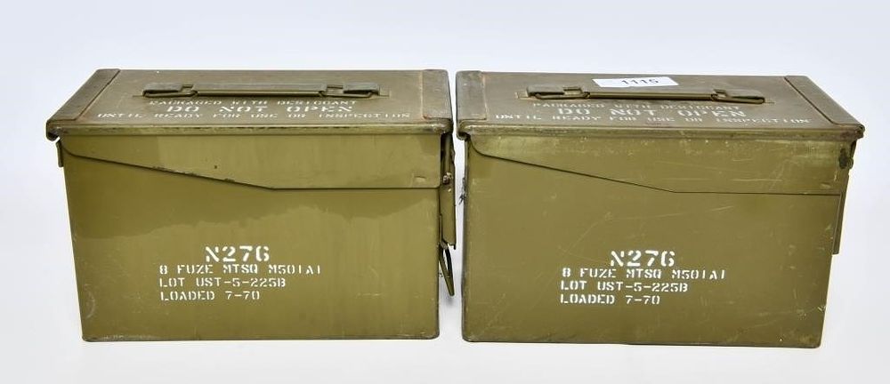 Lot 1115: 2 Heavy Duty Metal Ammunition Cans