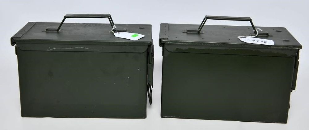 Lot 1172: 2 Large Size Heavy Duty Metal Ammunition Cans