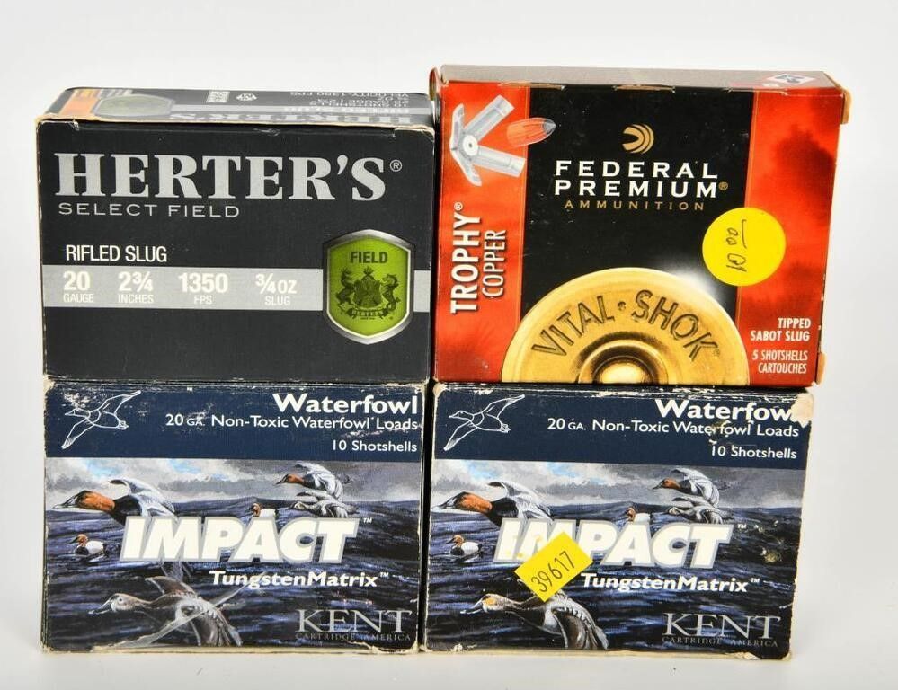 Lot 1255: 35 Rounds Of 20 Ga Rifle Slugs & Waterfowl Loads