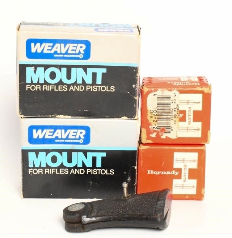 Lot 1376: Weaver 1" Scope Rings W/ Hornady .25 Cal Bullet