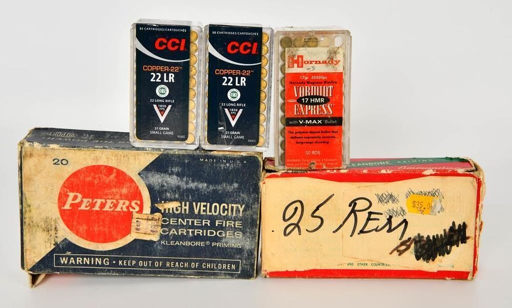 Lot 1390: 187 Rounds Of .25 Rem, 7mm, .17 HMR & .22 LR