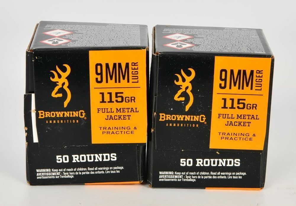 Lot 1396: 100 Rounds Of Browning 9mm Luger Ammunition