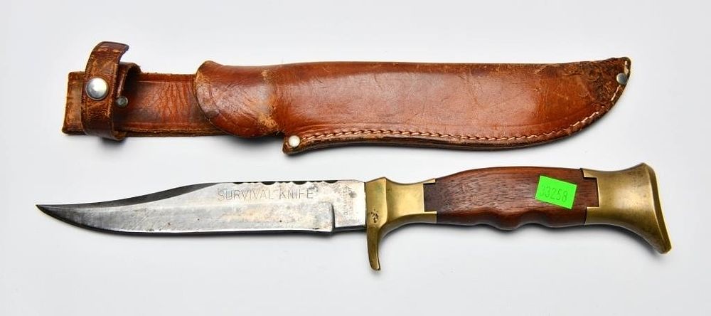 Lot 1487: Olsen Knife Co Survival Knife With Leather Sheath