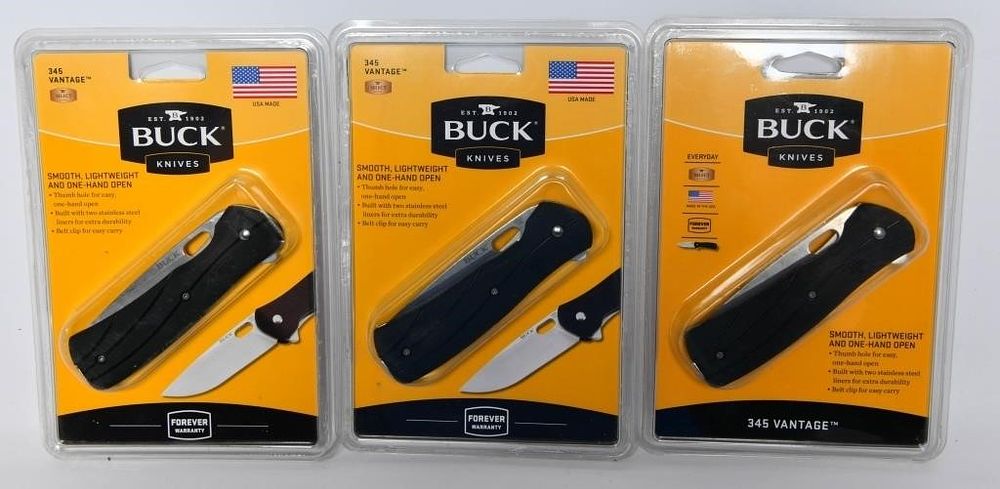 Lot 1556: 3 New In the Package Buck 345 Vantage Knives