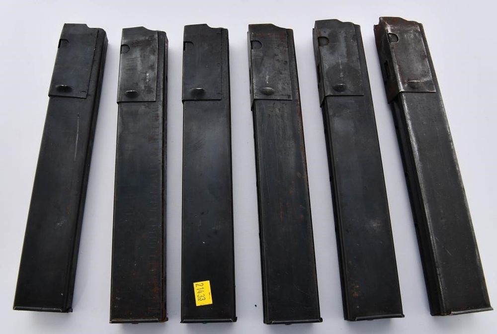 Lot 1655: 6 32 Round Sten Metal Magazines