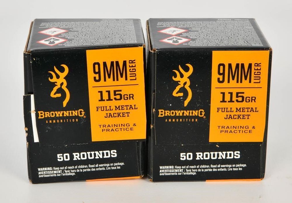 Lot 1666: 100 Rounds Of Browning 9mm Luger Ammunition