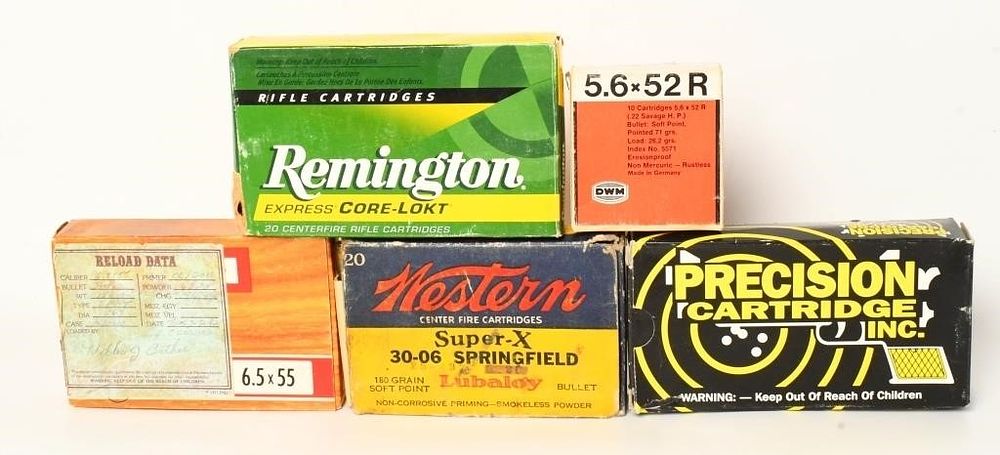 Lot 1699: 5 Boxes Of Various Caliber Ammunition