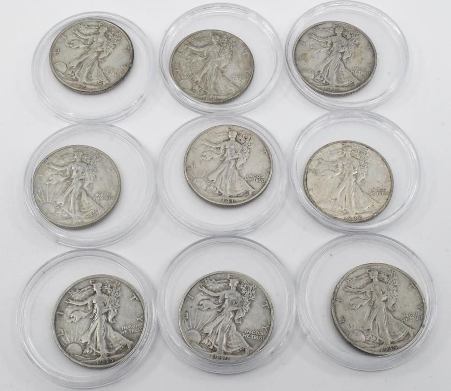Lot 155: 9 Uncirculated Walking Liberty Silver Half Dollars
