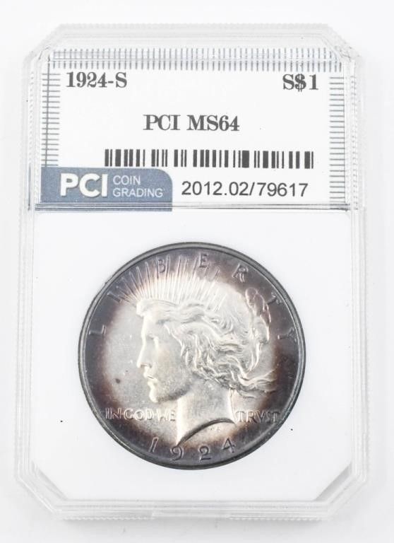 Lot 218: Uncirculated PCI Graded Silver Peace Dollar Coin