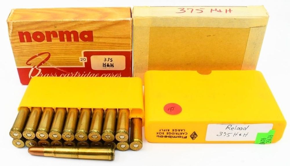 Lot 331: 40 Rounds Of .375 H&H Ammo  & Brass Casings