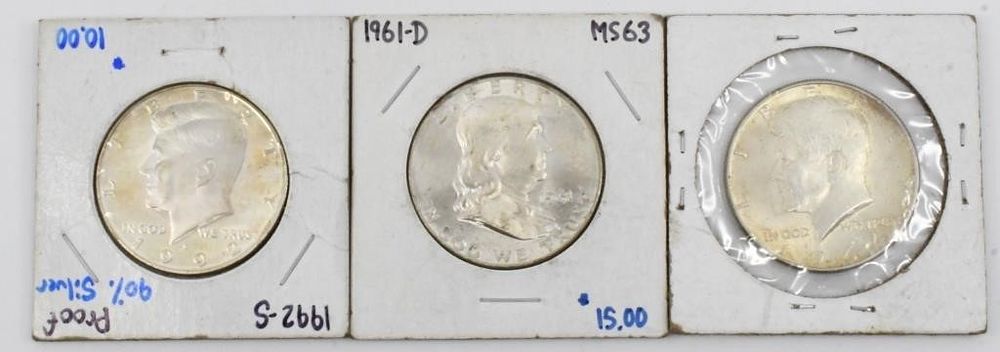 Lot 365: 1 Franklin & 2 Kennedy Silver Coins