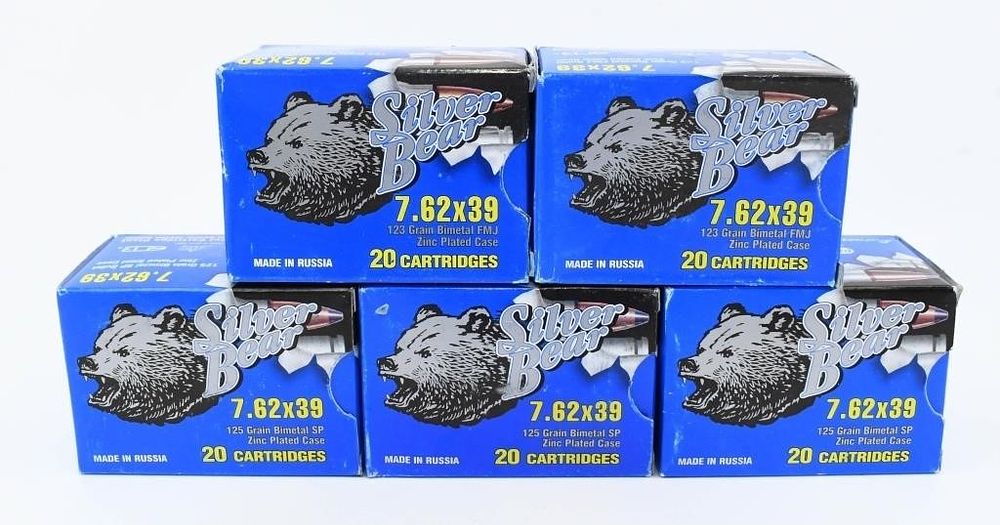 Lot 442: 100 Rounds Of Silver Bear 7.62x39 Ammunition