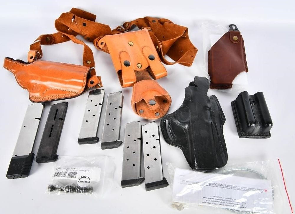 Lot 548: Lot of 6 Mags, Leather Shoulder Holster, & Holster
