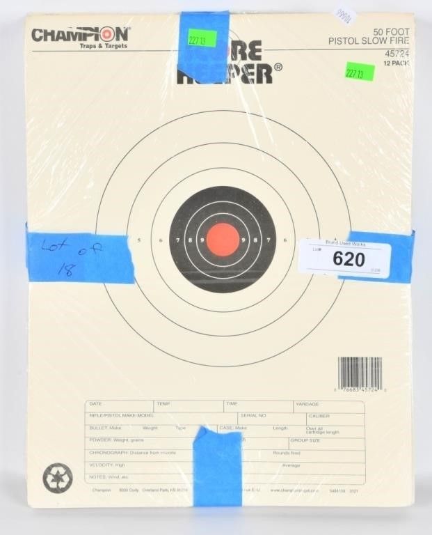 Lot 620: 18 PKs Champion 50' Pistol Slow Fire Paper Targets