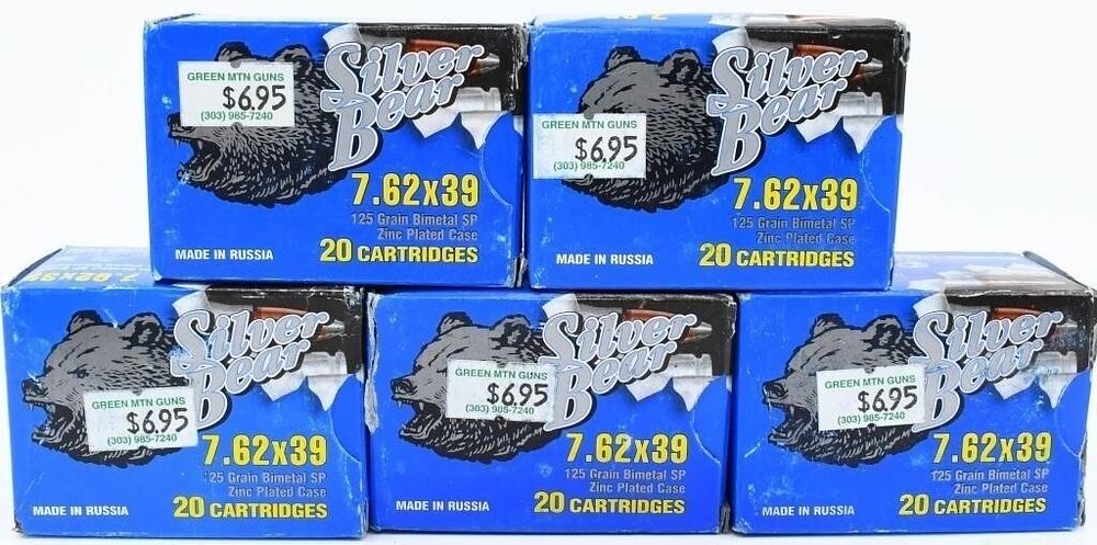 Lot 667: 100 Rounds of Silver Bear 7.62x39 Ammunition