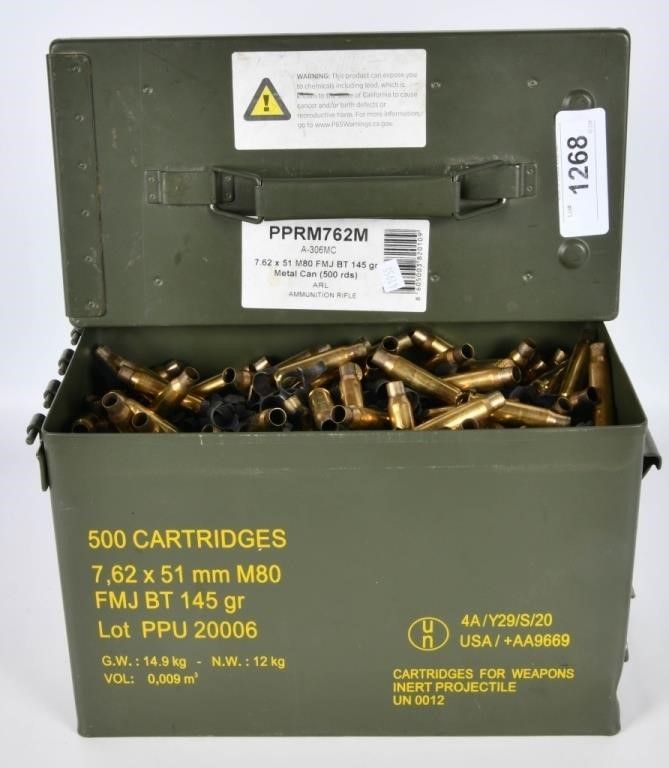 Lot 1268: Large Ammo Can Full W/ .308 Brass & Links