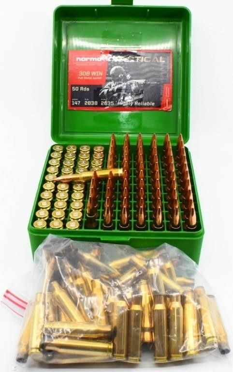 Lot 1330: 65 Rds of .308 Win Ammo W/ Empty Brass Casings