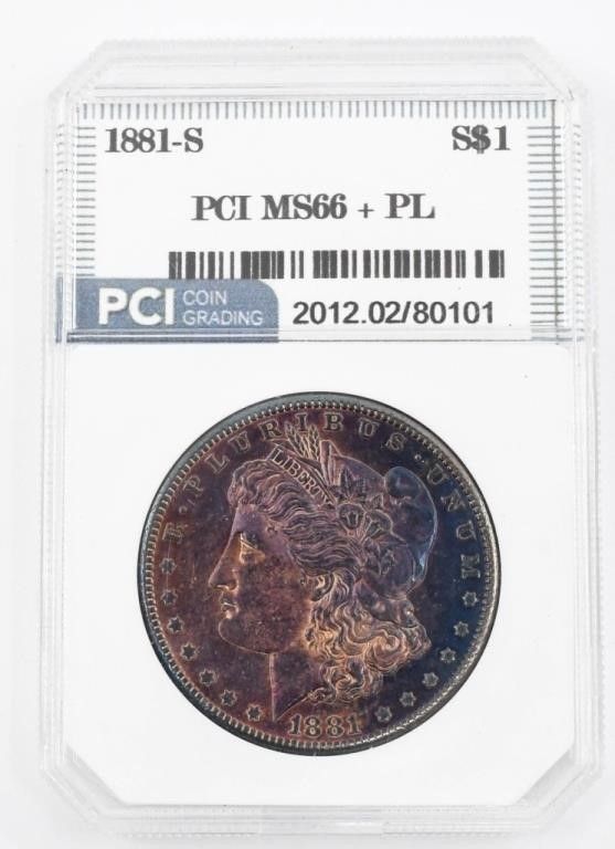 Lot 1334: Uncirculated PCI Graded Morgan Silver Dollar Coin