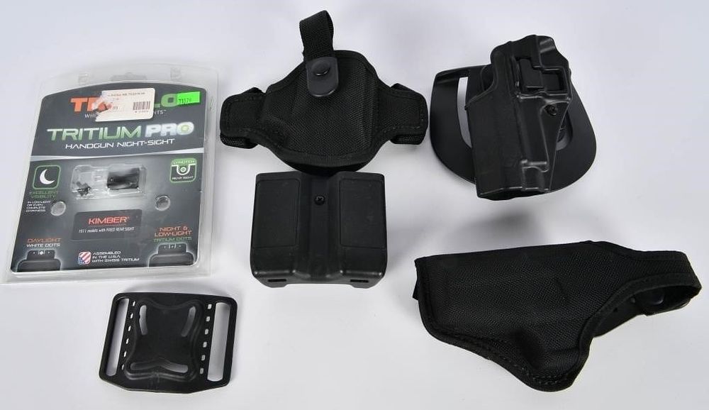 Lot 1436: 3 Pistol Holsters &  1 Tru-Glo Tritium Sight Pro