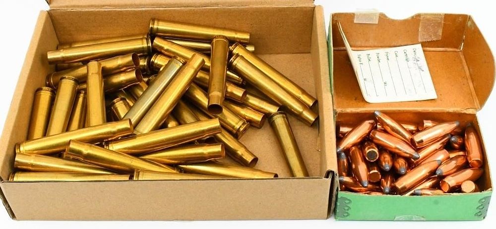 Lot 1448: 100 Ct Of .375 H&H Brass Casings & Bullet Tips
