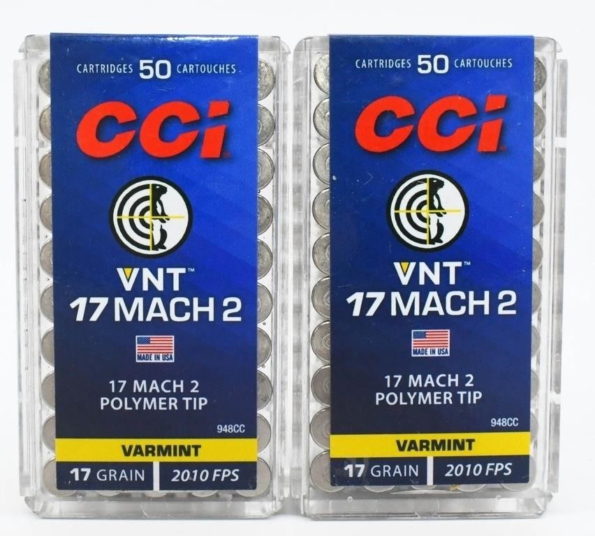 Lot 1477: 100 Rounds Of CCI .17 Mach 2 Ammunition