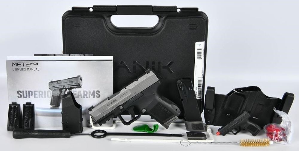 Lot 1527: NEW Canik METE MC9 9mm Semi Auto Pistol Bundle