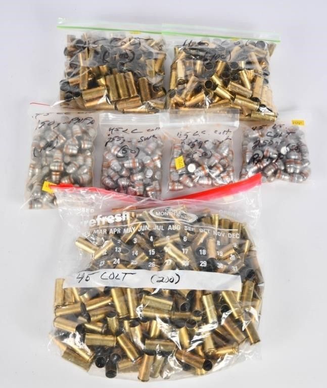 Lot 1568: 650 Count Of .45 Colt Empty Brass & Bullet Tips