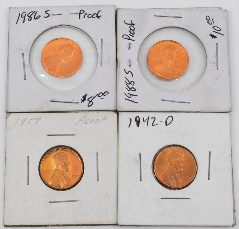 Lot 1574: 4 Various Dated Lincoln Proof Pennies