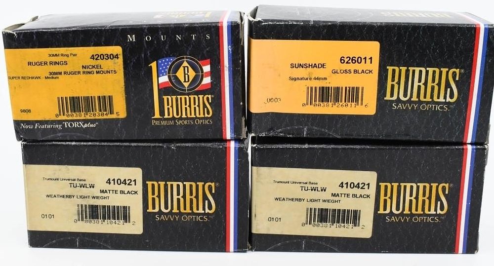 Lot 1619: New in the Box Burris Scope Bases & Shades