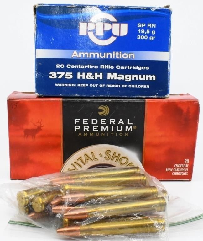 Lot 1657: 52 Rounds Of .375 H&H Magnum Ammunition