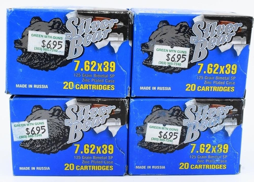 Lot 1666: 80 Rounds of Silver Bear 7.62x39 Ammunition