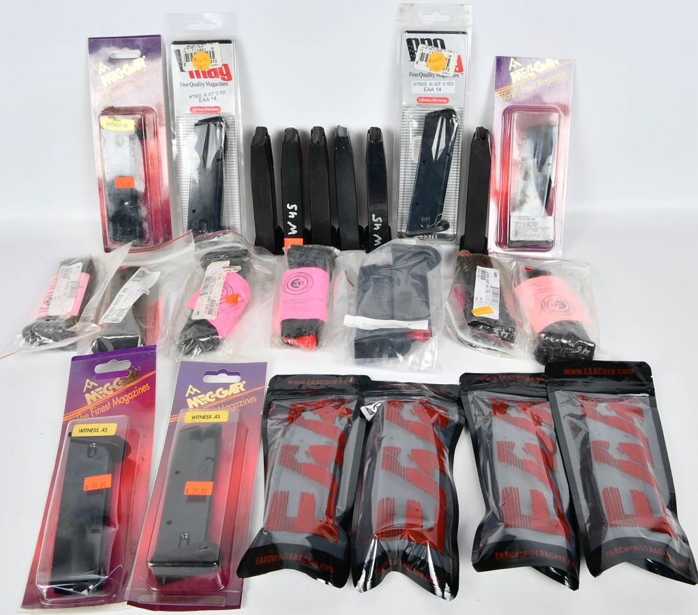 Lot 404: Large Magazine Lot, (4) NOS EAA 101450 Witness 45