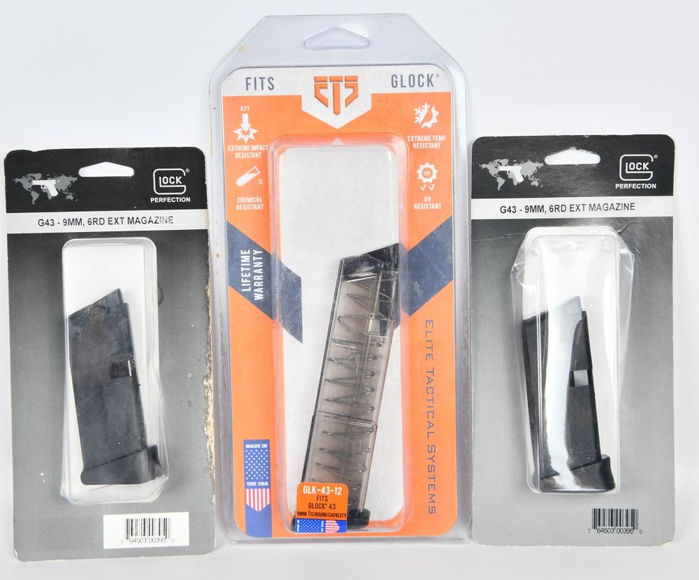 Lot 506: (2) New Glock OEM G43-9mm 6 rd EXT magazine &