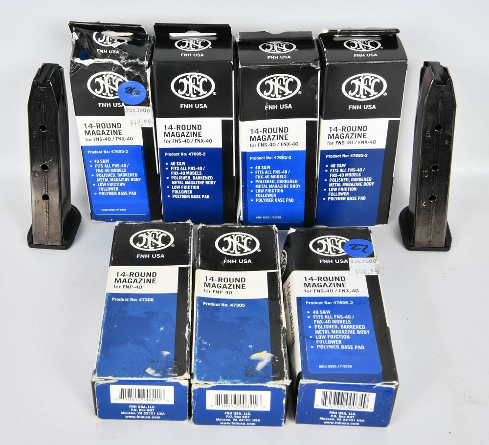 Lot 560: (9) Various FNH USA .40 caliber magazines as