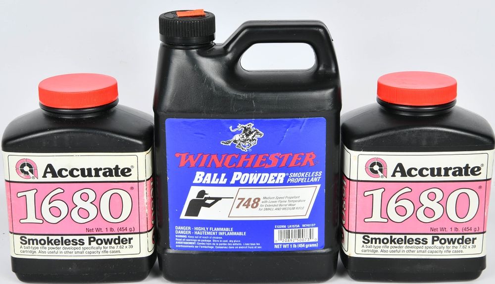Lot 581: 2 Lbs Accurate 1680 & 1 Lb Win 748 Ball Powder
