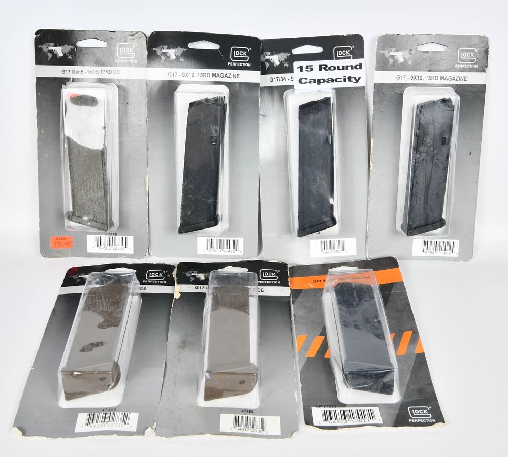 Lot 1265: (7) new Glock G17 9x19 Magazines with various