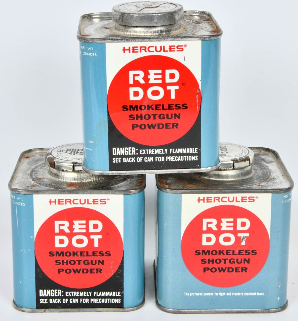 Lot 1280: (3) Hercules Red Dot Smokeless Shotgun Powder