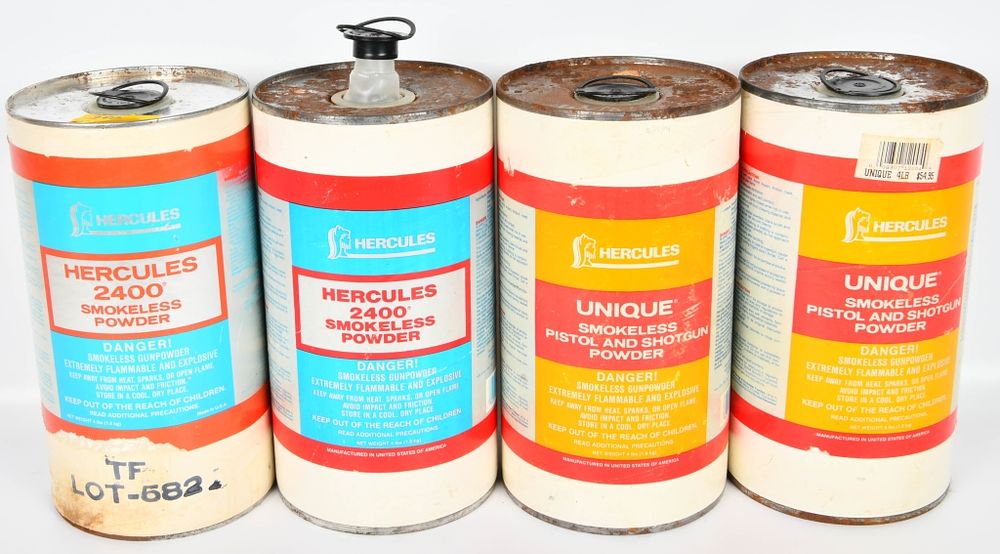 Lot 1580: Hercules Unique & Hercules 2400 Smokeless Powder