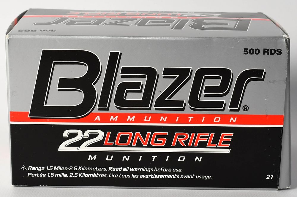 Lot 34: 500 rds Blazer .22 LR ammunition
