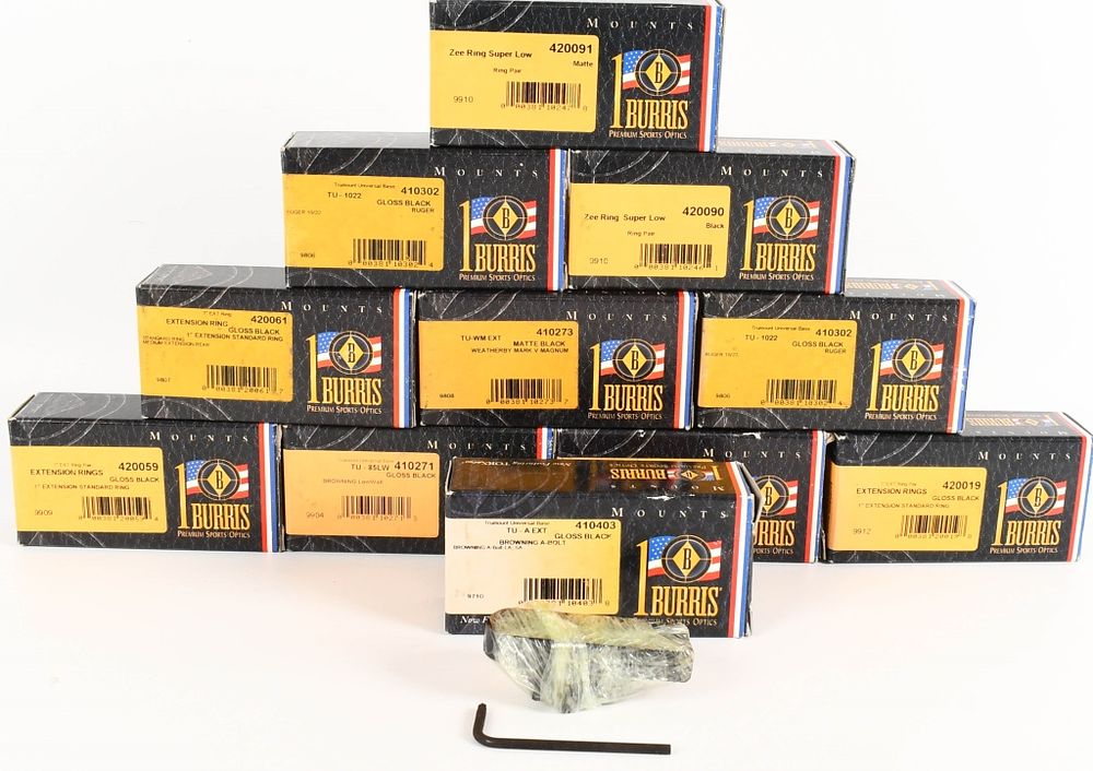 Lot 50: (11) various Burris mounts/Rings in boxes NOS