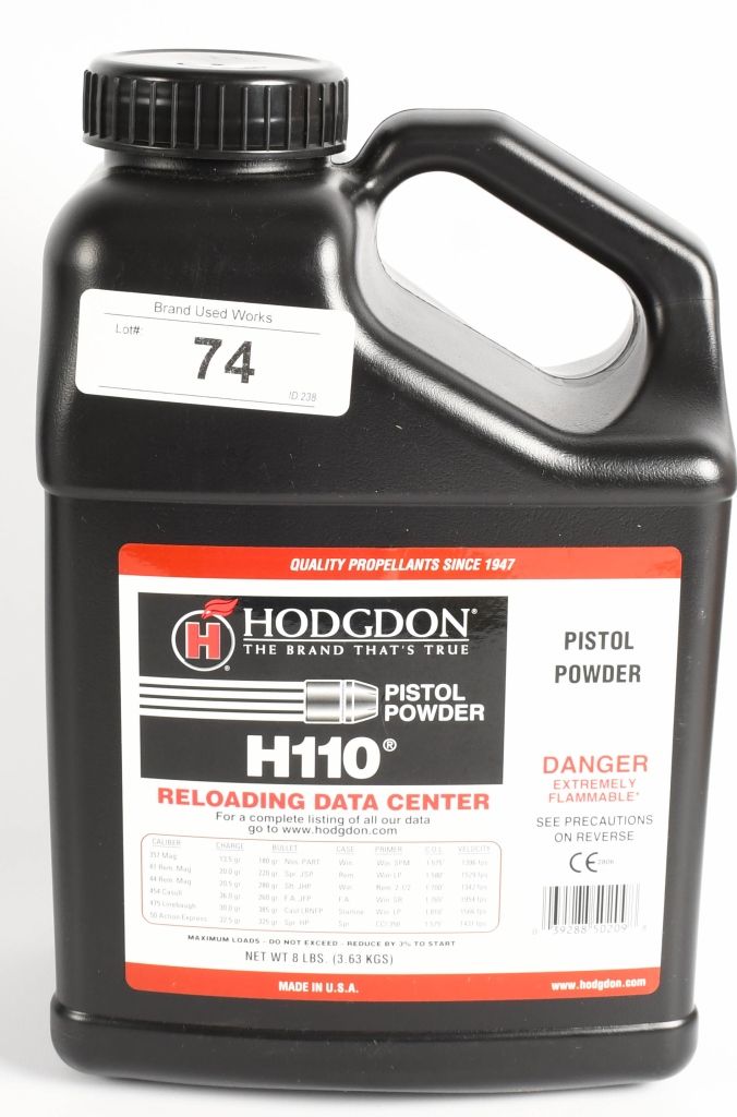 Lot 74: Hodgdon H110 Pistol Powder 8lb full container