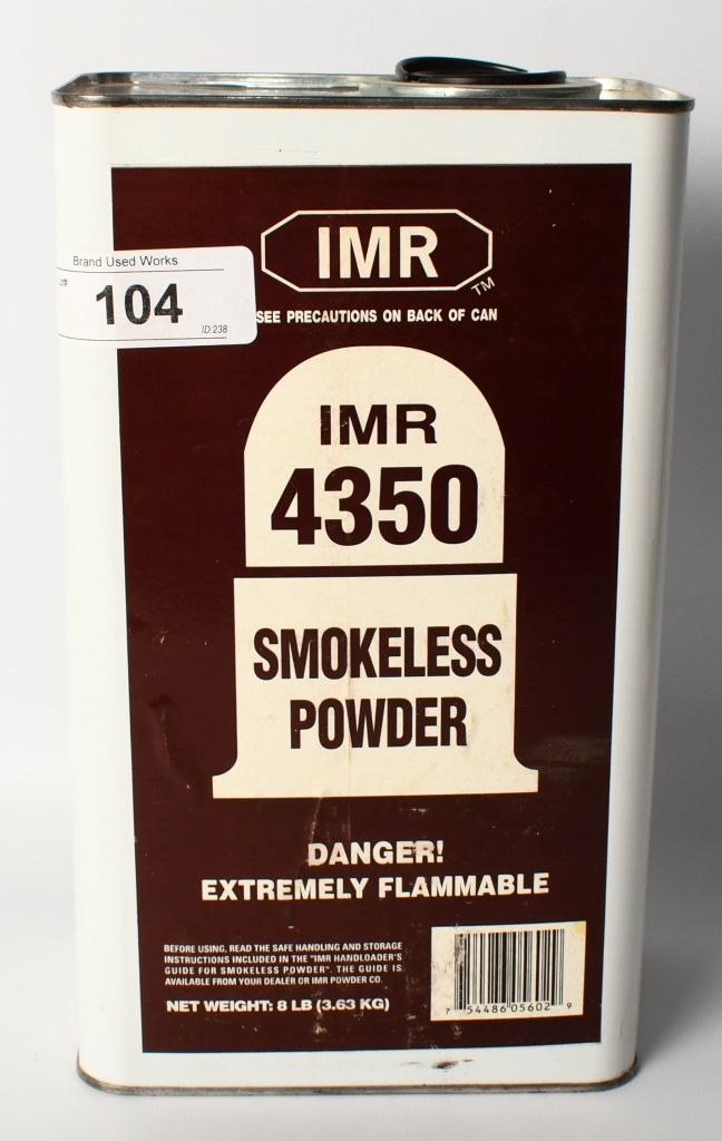 Lot 104: IMR 4350 Smokeless Powder 4lb