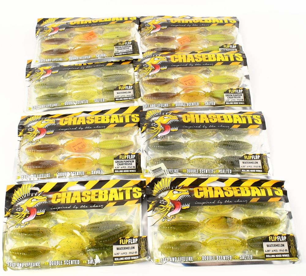 Lot 140: 8pkgs ChaseBaits 4 FlipFlop Watermelon 4 Green pum