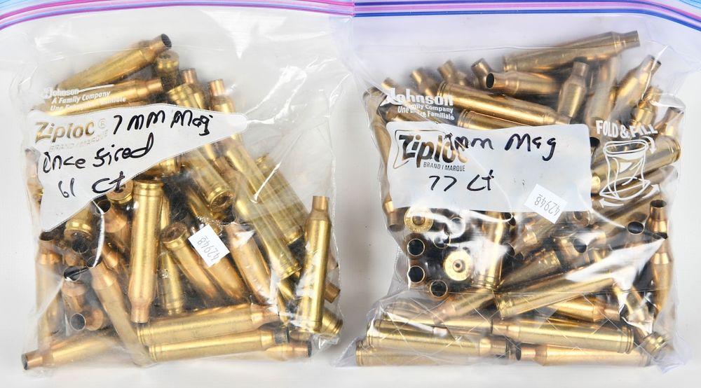Lot 264: 138 Count Of 7mm Mag Empty Brass Casings