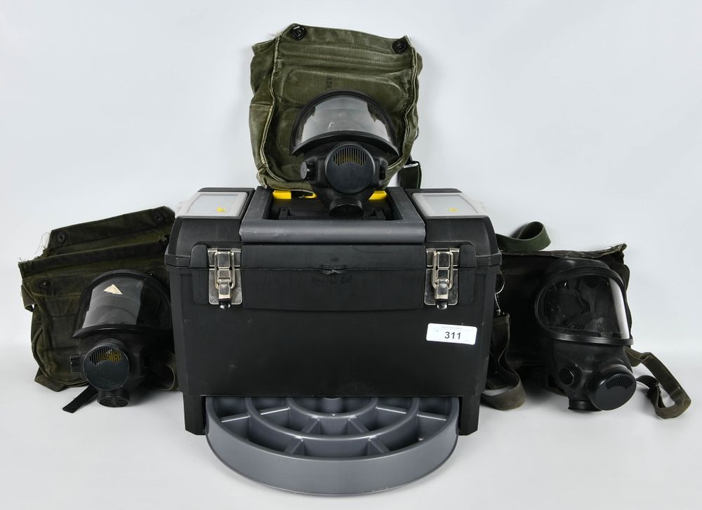 Lot 311: 3 Military Chemical Gas Mask W/ Tool Box
