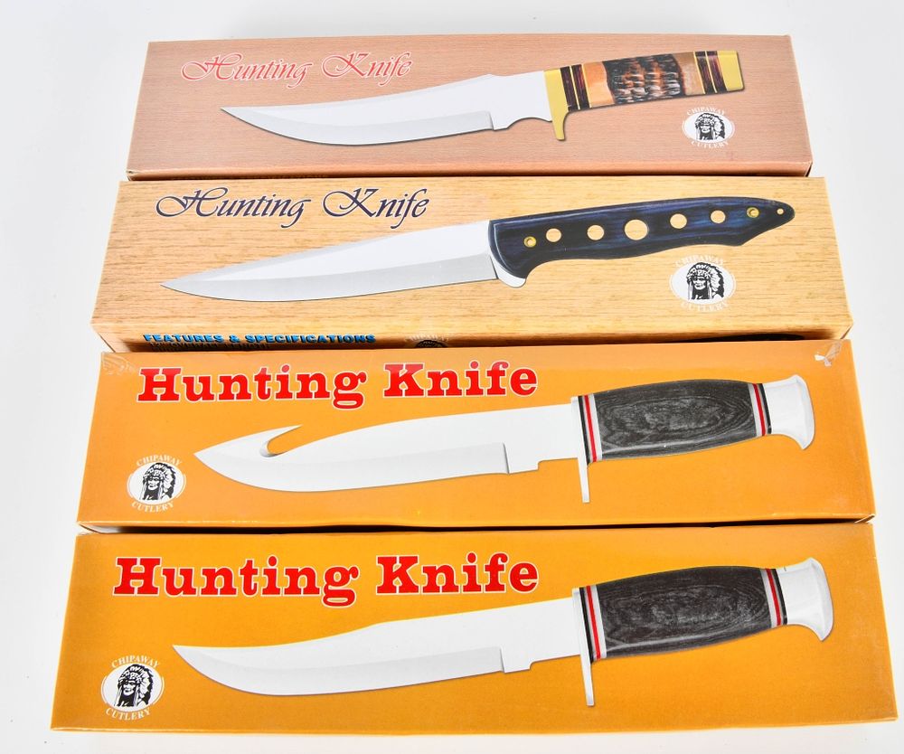 Lot 347: NIB (4) Chipaway 12" Hunting Knives in box
