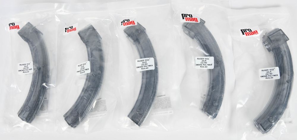 Lot 383: (5) Pro Mag 10/22 .22 LR 32 rd Smoke Polymer Mags